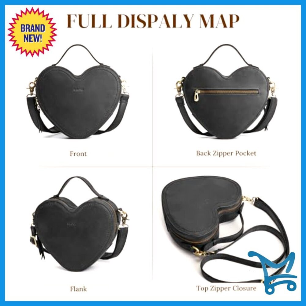 Leather Heart Crossbody Bag with Adjustable Strap, Compact Designer Purse - Picture 6 of 7